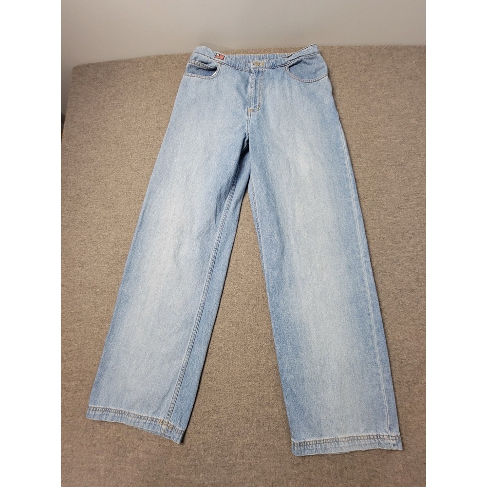 Polo Ralph Lauren Drawstring Pants Jeans Womens 8 Blue Denim Grunge Straight Leg